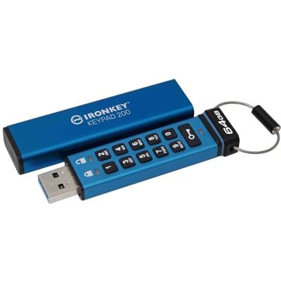 Kingston Ironkey Keypad 200 64GB Unità Flash USB Cifrata Tastiera Alfanumerica Accesso Multi-Pin XTS-AES 256-bit FIPS 140-2 Livello 3 Certificato (In Fase di Approvazione) IKKP200/64GB, Blu Kingston Ironkey Keypad 200 64GB Unità Flash USB Cifrata Tastiera Alfanumerica Accesso Multi-Pin XTS-AES 256-bit FIPS 140-2 Livello 3 Certificato (In Fase di Approvazione) IKKP200/64GB, Blu