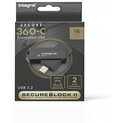 Unità USB-C Integral 16GB - Crittografia AES - Nero, Oro - USB 3.2 Unità USB-C Integral 16GB - Crittografia AES - Nero, Oro - USB 3.2