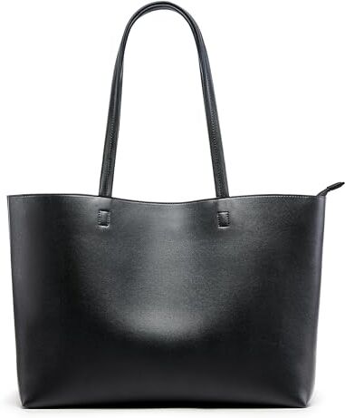 KALIDI Tote Bag Borse da donna Grande borsa a tracolla con cerniera Impermeabile PU Borse da donna Borsa da donna per lavoro Scuola Viaggi Uso quotidiano, Nero , L