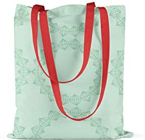 Bonamaison , 100% Cotone Borsa Tote Stampata, Borsa Della Spesa Riutilizzabile, Borsa Della Spesa, Ecologica, Borsa in Tela Con Manici Rossi, 34X40 Cm Progettata E Prodotta in Turchia