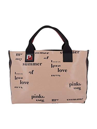 Pinko SHOPPING PARLAMI IN CANVAS CERATO CON SCRITTE ROSA