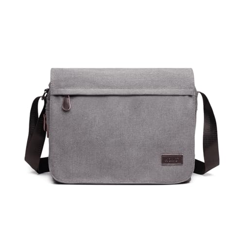 KONO Borsa A Tracolla Unisex Borsa a tracolla per uomo in tela Satchel per laptop con retro crossbody University leggero (Grigio)