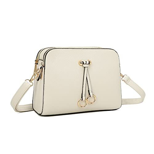 ELIOX Borsa a Tracolla Donna Piccola con 3 Scomparti Capienti Borsa Mano PU Pelle Sintetica Borsetta Moda Borse Spalla- Crossbody Bag (Beige)