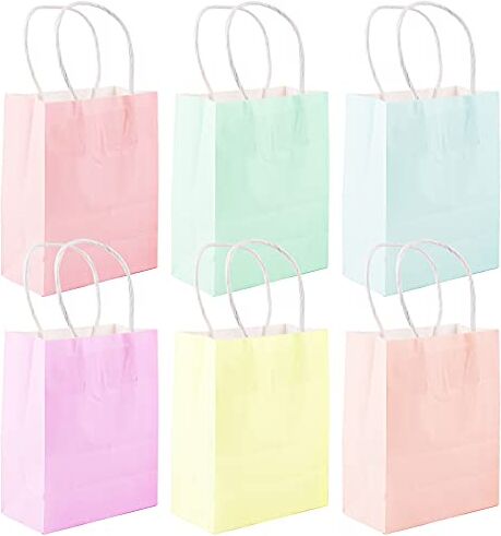 BETESSIN 24 Pezzi Sacchetti Regalo di Carta Kraft Borsa con Manici Busta in 6 Colori Maniglia Sacchetti per Festa Compleanno Pasqua Matrimonio Battesimo Natale Shopping