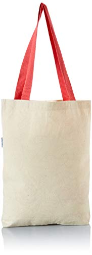 Bonamaison , 100% Cotone Borsa Tote Stampata, Borsa Della Spesa Riutilizzabile, Borsa Della Spesa, Ecologica, Borsa in Tela Con Manici Rossi, 34X40 Cm Progettata E Prodotta in Turchia