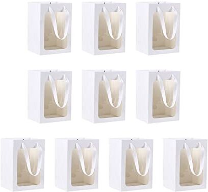 Hummcqit 10pack Kraft Sacchetti Regalo Di Carta All'ingrosso con Finestra Trasparente, Marrone Di Carta Trasparente Tote Bag con Manici, Torta Fiore Wrap Bag per Banchetti, Matrimoni, San Valentino