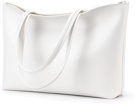 KALIDI Tote Bag Borse da donna Grande borsa a tracolla con cerniera Impermeabile PU Borse da donna Borsa da donna per lavoro Scuola Viaggi Uso quotidiano, bianco, L