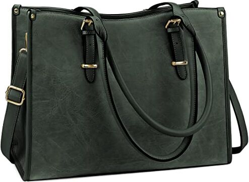 NUBILY Borse Donna Grande Borsa Lavoro Donna Pelle PU Borsa Tracolla per Laptop 15.6 Pollici Impermeabile Borsa Shopper Tote Business Scuola Nero (Verde, 15,6 pollici)