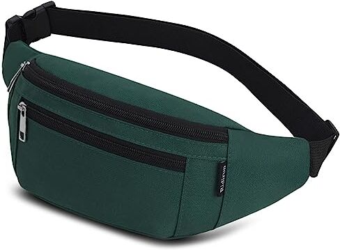 Ridirun Marsupio Sportivo Uomo Donna Grande con 4 Zip Tasche Cintura Regolabile e Fibbia a Sgancio Rapido, Waist Bag in Nylon Impermeabile per Ciclismo Running Escursionismo Campeggio Concerti (Oliva)