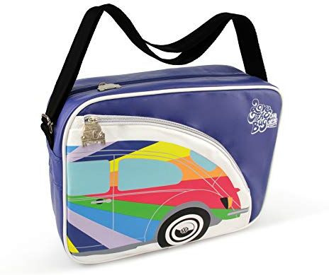 Brisa VW Collection Volkswagen elegante borsa a tracolla regolabile, unisex, retrò/vintage, Maggiolino Beetle design (Strisce/Viola)