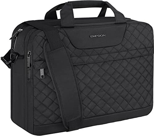 EMPSIGN Borsa a Tracolla Porta PC Uomo, Cartella Lavoro 17 Pollici Impermeabile Computer Portatile, Messenger Valigetta Portadocumenti per Ufficio, Università, Scuola, Nero