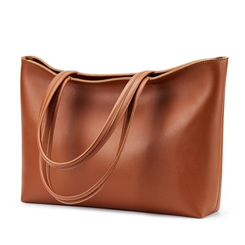 KALIDI Tote Bag Borse da donna Grande borsa a tracolla con cerniera Impermeabile PU Borse da donna Borsa da donna per lavoro Scuola Viaggi Uso quotidiano, Marrone, L