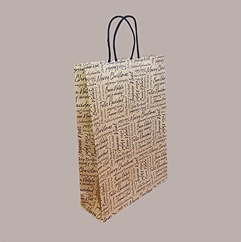 Lucgel Srl 20 pz Shopper Borsa Carta Marrone Words con Manico in Cordino (270x110H350 mm)