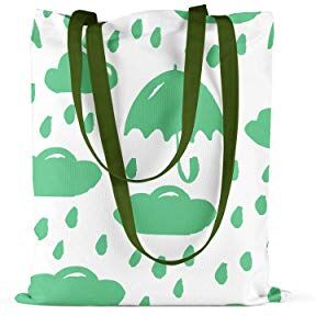 Bonamaison , 100% Cotone Borsa Tote Stampata, Borsa Della Spesa Riutilizzabile, Borsa Della Spesa, Ecologica, Borsa in Tela Con Manici Verdi, 34X40 Cm Progettata E Prodotta in Turchia