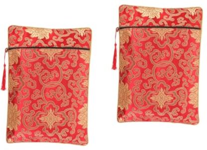 SOLUSTRE 2 Pz Cartella in stile valigetta scuola school bag sacca scuola book bag contenitori usanza popolare sacchetto di imballaggio Borsa Buddha Busta borsa di stoffa cotone rosso