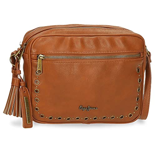 Pepe Jeans Camper Borsa a tracolla Due scomparti Marrone 24x16x9 cm Ecopelle, Marrone, Borsa a Tracolla a due Scomparti