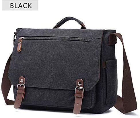 YUANYOULI Retro Spalla Messenger Bag di Tela Impermeabile Multi-Funzionale, Cartella Solido Leggero per Gli Uomini Donne Sacchetto dei Bagagli all'aperto,Nero