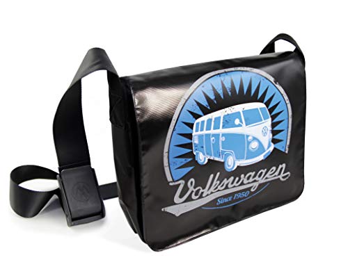 Brisa VW Collection Volkswagen Borsa a tracolla piccola in jeans e telone da camion Campervan T1 Bus design 28 x 23 x 7 cm (Vintage/Nero)