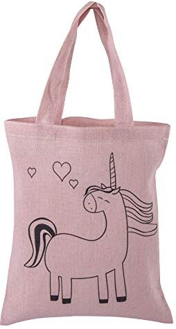 Rayher Borsa in Cotone, motivo prestampato Unicorno, colore Rosa, piccola dimensione 20 x 25 cm da colorare e personalizzare