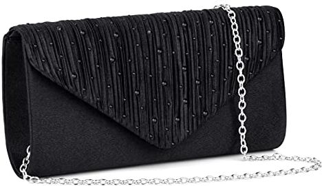 OSDUE Pochette Donna Nero con Catena Rimovibile Clutch, in Raso, Chiavistello Metallico Borse a Spalla