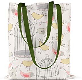 Bonamaison , 100% Cotone Borsa Tote Stampata, Borsa Della Spesa Riutilizzabile, Borsa Della Spesa, Ecologica, Borsa in Tela Con Manici Verdi, 34X40 Cm Progettata E Prodotta in Turchia