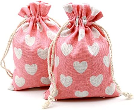 VALICLUD 15 Pezzi Borsa in Cotone a Cuore Rosa Borsa Per Articoli Vari Sacchetti Regalo Con Coulisse Custodia Portatile Caramella Borsetta Portatile Stampa Sacchetto Di Lavaggio