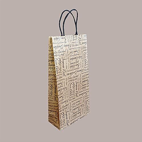 Lucgel Srl 20 pz Shopper Borsa Carta Porta 2 Bottiglie Words con Manico in Cordino (190x90H380 mm)