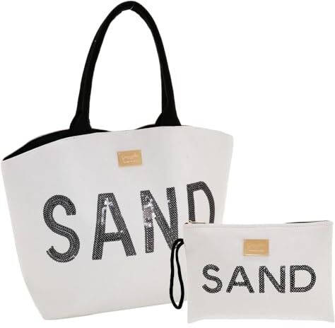 Camomilla Milano Set Borsa Mare Donna + Busta, Fantasia Sand, Colore Nero