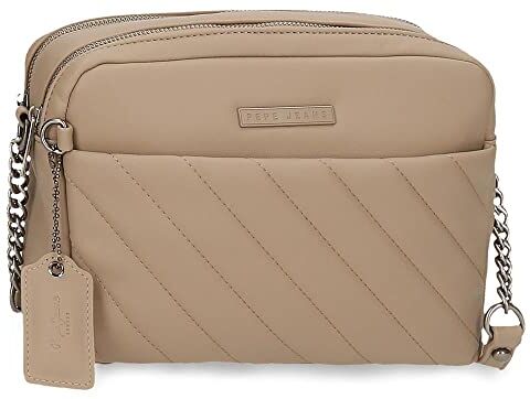 Pepe Jeans Kylie Borsa a tracolla Due scomparti Beige 25x18x7 cm Ecopelle, Beige, Borsa a tracolla a due scomparti