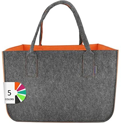 Leviatan Borsa Shopper in Feltro   Grande 30 Litri   Multifunzionale   Borsa Della Spesa XXL   Cesto Pieghevole   Borsa per Legna da Ardere   Cesto per Abigliamento   Borsa per Giocattoli   Arancione