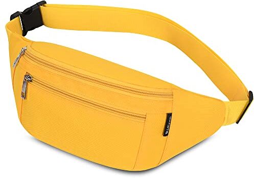 Ridirun Marsupio Sportivo Uomo Donna Grande con 4 Zip Tasche Cintura Regolabile e Fibbia a Sgancio Rapido, Waist Bag in Nylon Impermeabile per Ciclismo Running Escursionismo Campeggio Concerti (Giallo)