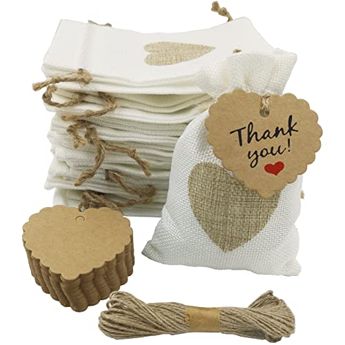 DUGYIRS 30 Pezzi Sacchettio di Juta Sacchetti di Tela da Imballaggio con Coulisse 10cm x 14cm Sacchetti di Iuta Piccolo Sacchetti Regalo per Bomboniere Borse per Gioielli Borse Artigianali(Bianco)