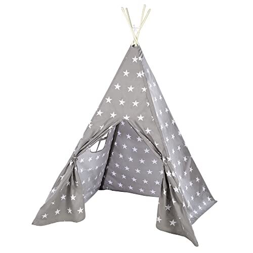 roba Tenda indiana Little Stars, In tessuto, Borsa inclusa, Grigio