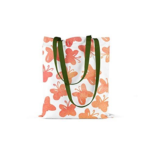 Bonamaison , 100% Cotone Borsa Tote Stampata, Borsa Della Spesa Riutilizzabile, Borsa Della Spesa, Ecologica, Borsa in Tela Con Manici Verdi, 34X40 Cm Progettata E Prodotta in Turchia