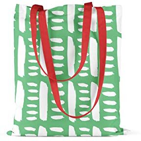 Bonamaison , 100% Cotone Borsa Tote Stampata, Borsa Della Spesa Riutilizzabile, Borsa Della Spesa, Ecologica, Borsa in Tela Con Manici Rossi, 34X40 Cm Progettata E Prodotta in Turchia