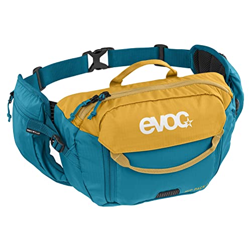 EVOC HIP PACK 3l Hip Bag Waist Bag (capacità 3l, AIRFLOW CONTACT SYSTEM, cintura regolabile, sistema VENTI FLAP), Clay Yellow/Ocean