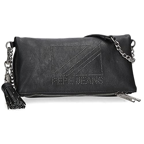 Pepe Jeans Donna Borsa a tracolla con patta Nero 25x13x2 cm Pelle sintetica, Nero, Tracolla con patta