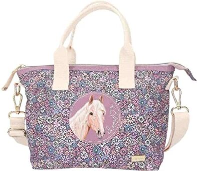 Depesche Miss Melody Flowerfield-Mini Shopper con Motivo di Cavalli e Stampa Floreale, Borsa in Viola con Tracolla Regolabile