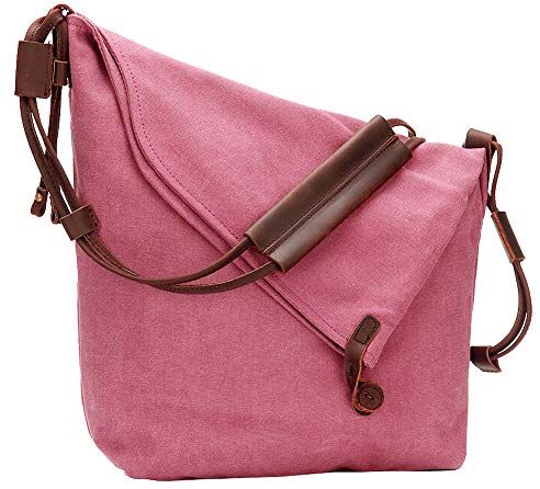 Yimidear Shoulder Bag Borsa della borsa di tela multifunzionale incline viaggio retrò tempo libero, gli studenti sacchetto dell'annata Canvas Messenger Bag (rosa)