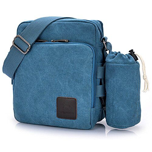 Outreo Borsa Tracolla Uomo Borse da Spalla di Tela Canvas Messenger Bag Vintage Sacchetto di Tablet Piccolo Borsello per Studenti Scuola Università Tasche Viaggio Outdoor Sport Tasca (Blu One)