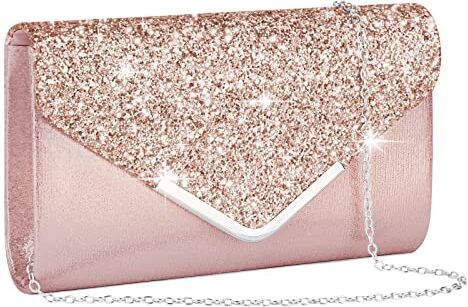 OSDUE Pochette Donna PU da Cerimonia, Clutch con Chiavistello Metallico e Catena Rimovibile, da Sera per Ballo di Fine Anno, Festa (Rosa)