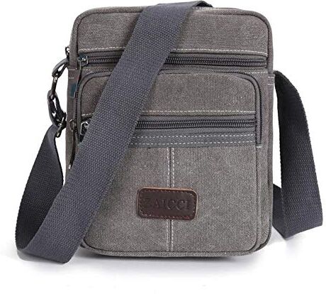 ZAICCI Borsa Uomo Tracolla in Tela, Borsello Vintage a Spalla con Multe Tasche a Zip  (Grigio)