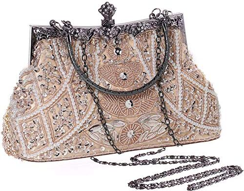 BABEYOND Coucoland Vintage Pearl Bag anni '20 Flapper Pochette Pochette Glitter paillettes Pochette per le Donne Roaring 20s Sera Pochette Perline Gatsby Costume Accessori Festa di nozze, Beige