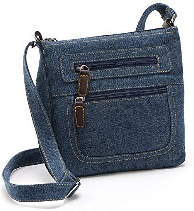 DERCLIVE Borsa a tracolla da donna alla moda, in denim, colore: Blu