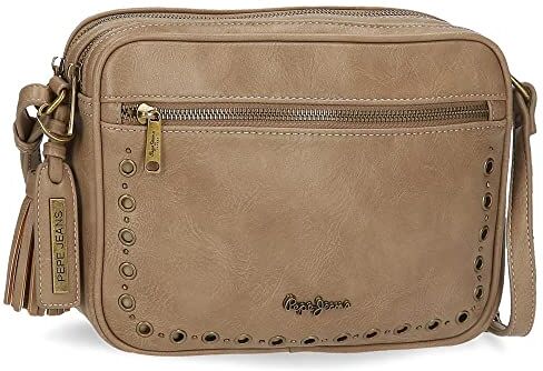 Pepe Jeans Camper Borsa a Tracolla Due Scomparti Beige 24x16x9 cm Ecopelle, Beige, Borsa a Tracolla a Due Scomparti