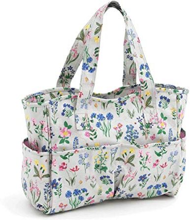 Hobby Gift MRBº Artigianale Esclusiva, Tracolla, Borsa per Maglieria, deposito di Filati, Zaino per la Scuola, 13 x 36 x 31 cm, Cotone PVC, Giardino Primaverile