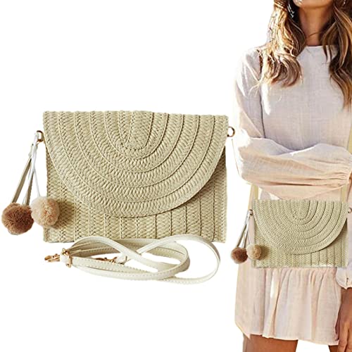 Lambo Borsa di paglia da donna, Borse da spiaggia da donna in rattan, Pochette in rattan intrecciato a mano con processo di tessitura per viaggi, telefoni cellulari