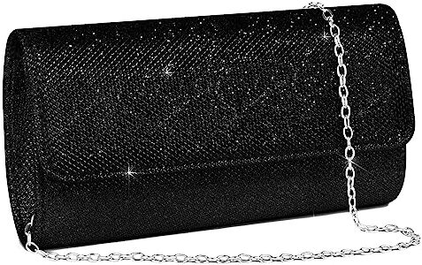 OSDUE Pochette Donna Nero Cerimonia Borsa con Catena Borsa Clutch Nero, Chiavistello Metallico e Catena Rimovibile per Tracolla, Borse a Spalla per Ballo di Fine Anno, Festa Nero