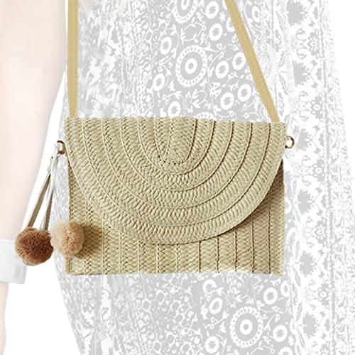 KLUFO Borsa di paglia da donna   Borse da spiaggia da donna in rattan   Pochette in rattan intrecciato a mano con processo di tessitura per portafogli, shopping, telefoni cellulari