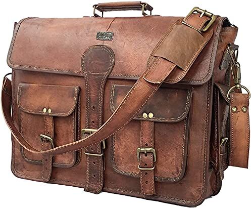 DHK 35,6 cm vintage fatto a mano in pelle anticata borsa messenger per computer portatile ventiquattrore Best Satchel School bag